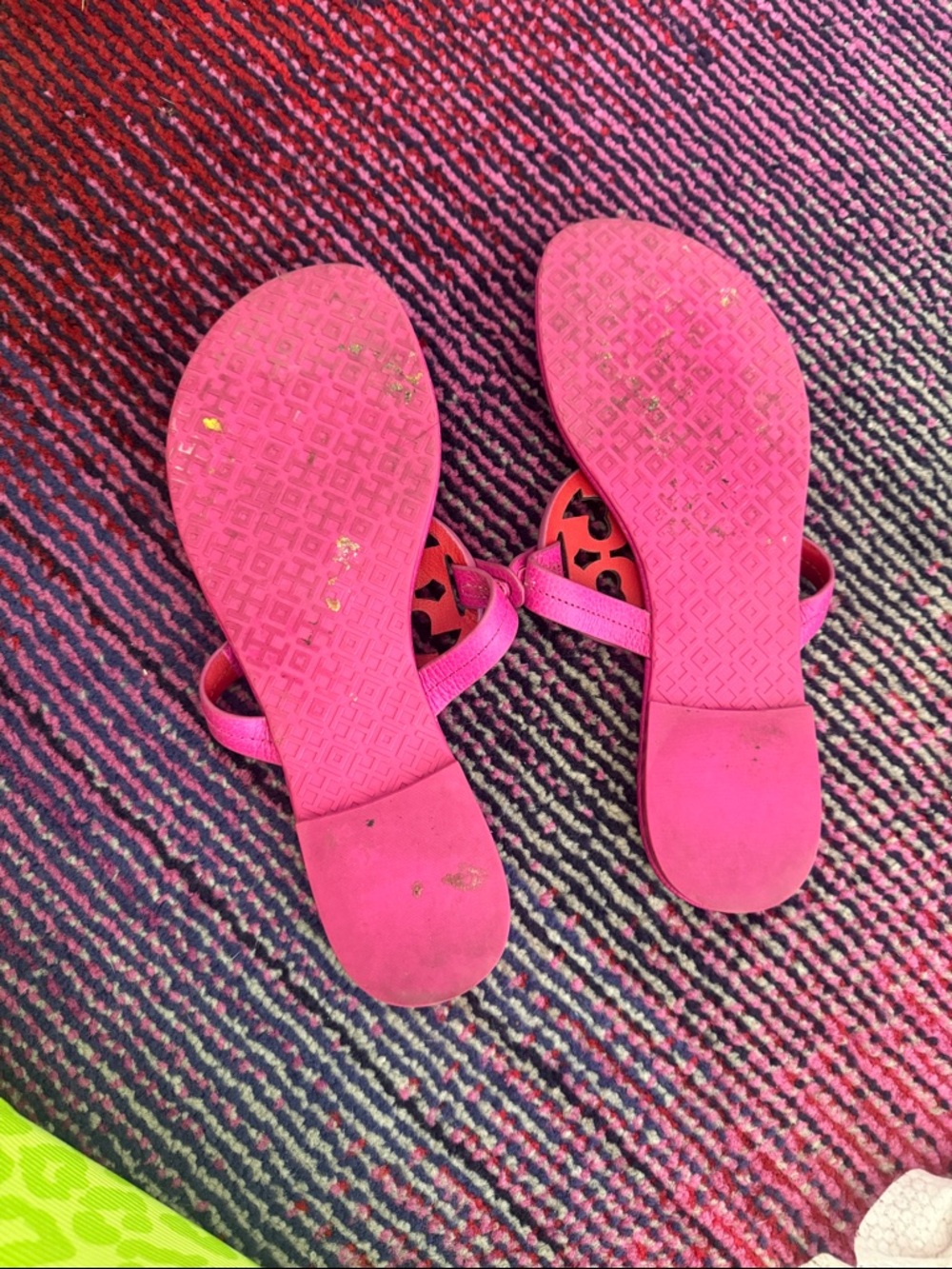 Tory Burch Pink Leather Logo Thong Sandals with Orange Footbed - Picture 7 of 7